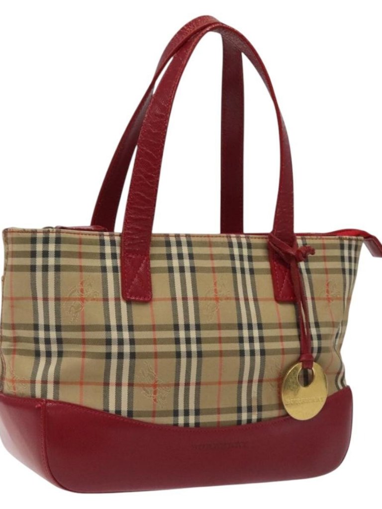 Burberry Nova Check Hand Bag Canvas Beige Auth Mx108